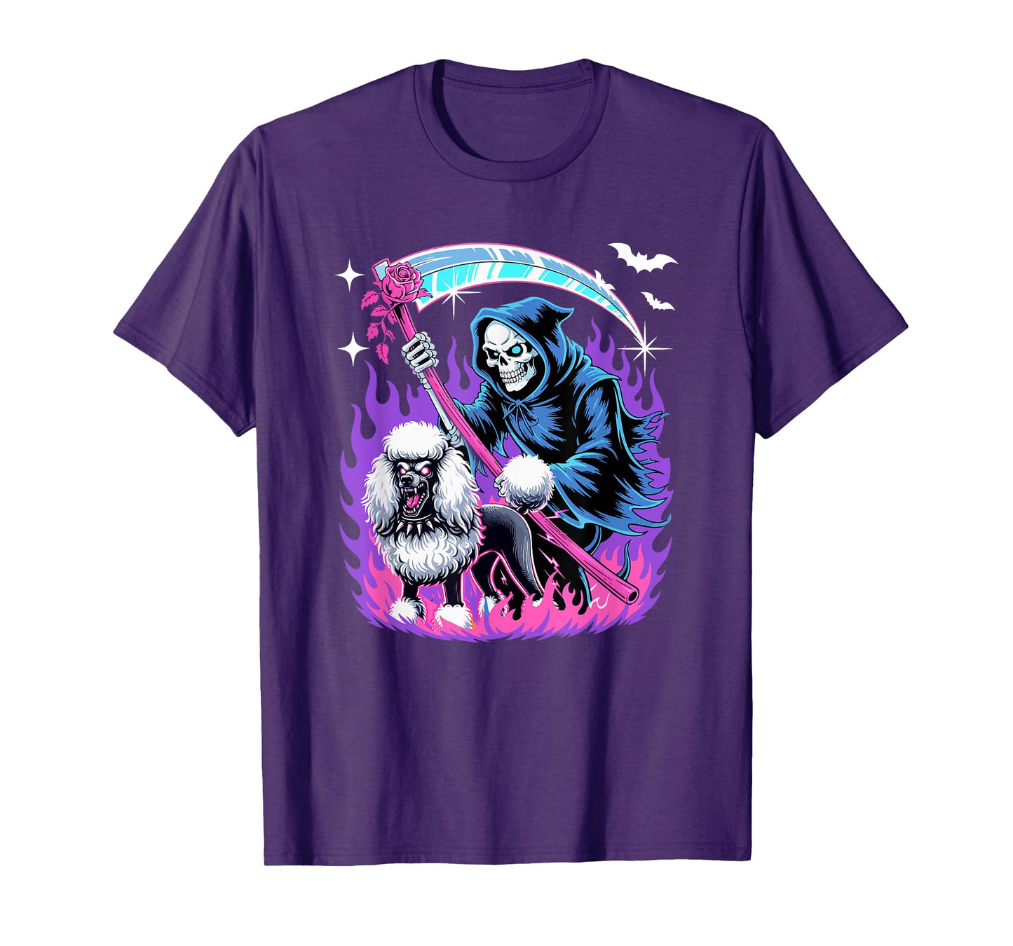 Horror Skeleton With Poodle Halloween Dog Lover Owner Family T-Shirt