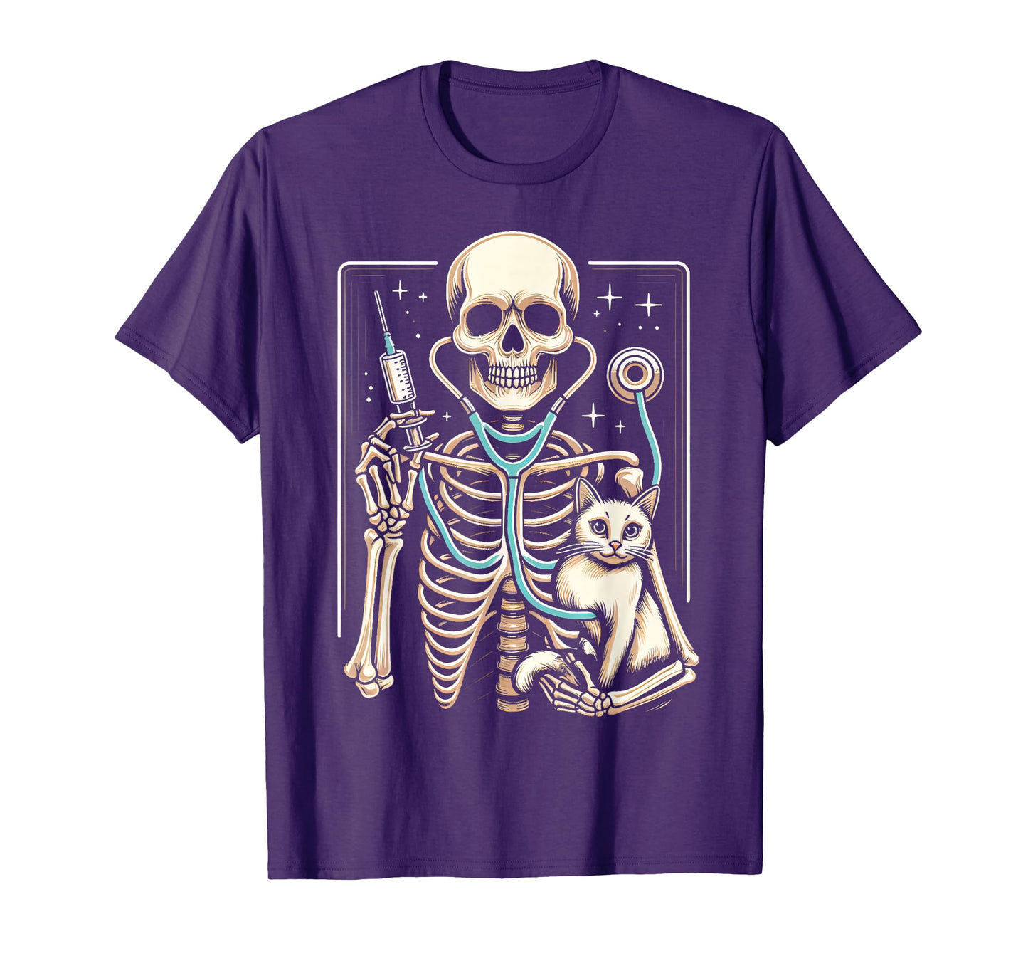 Skeleton Hug Cat Vet Tech Veterinarian Veterinary Halloween T-Shirt