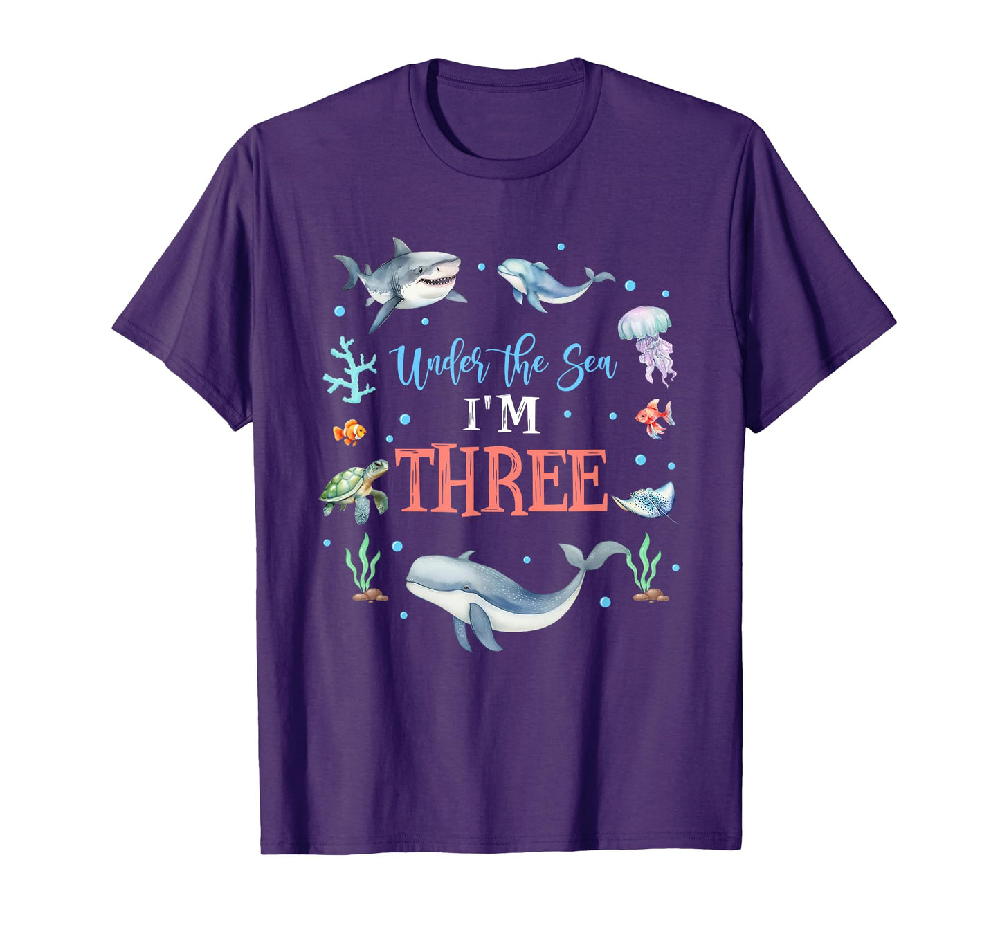Under The Sea I'm 3 Year Old Ocean Life Whale 3rd Birthday T-Shirt