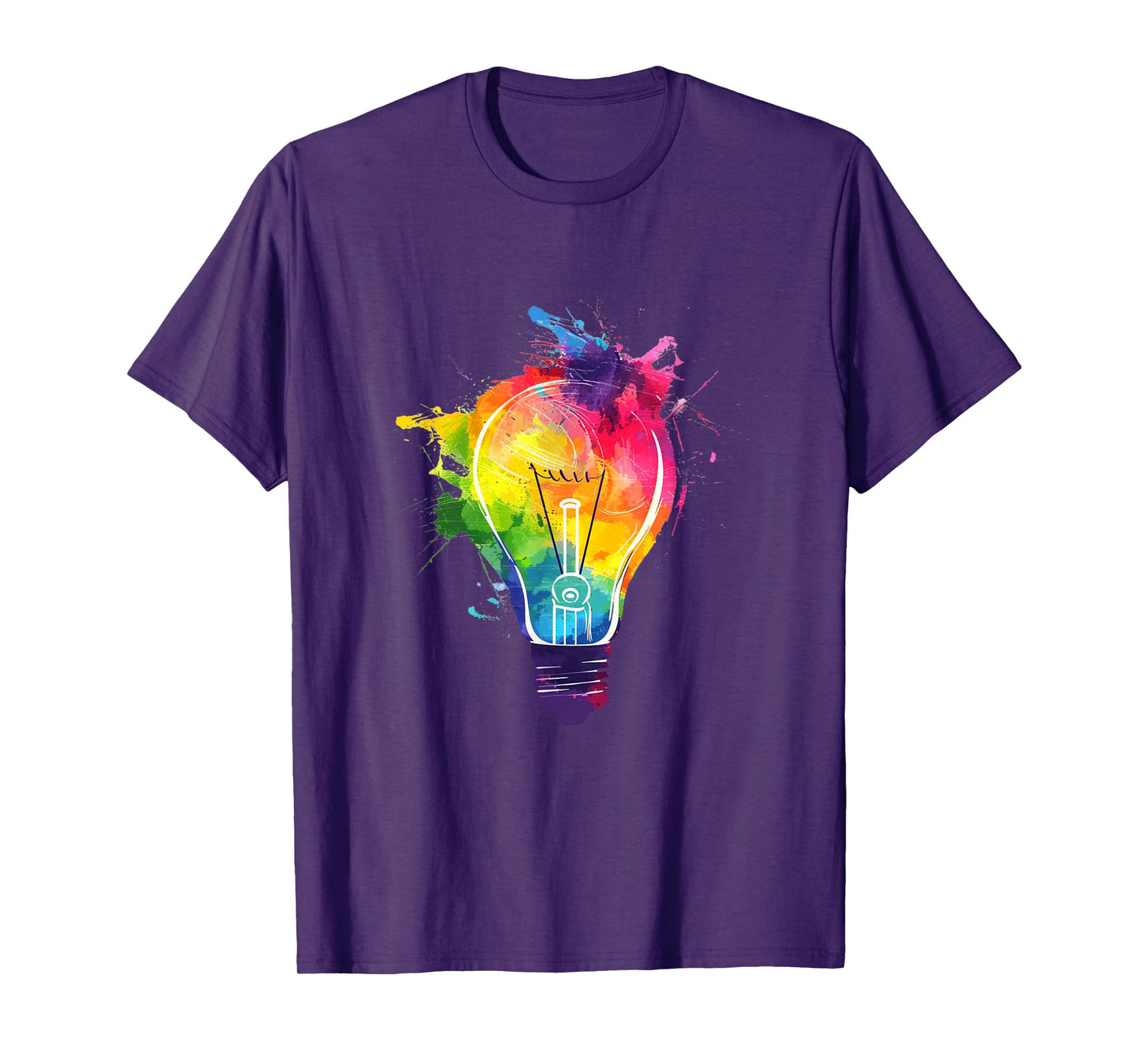 Creative Colorful Light Bulb Artistic Paint Splash T-Shirt
