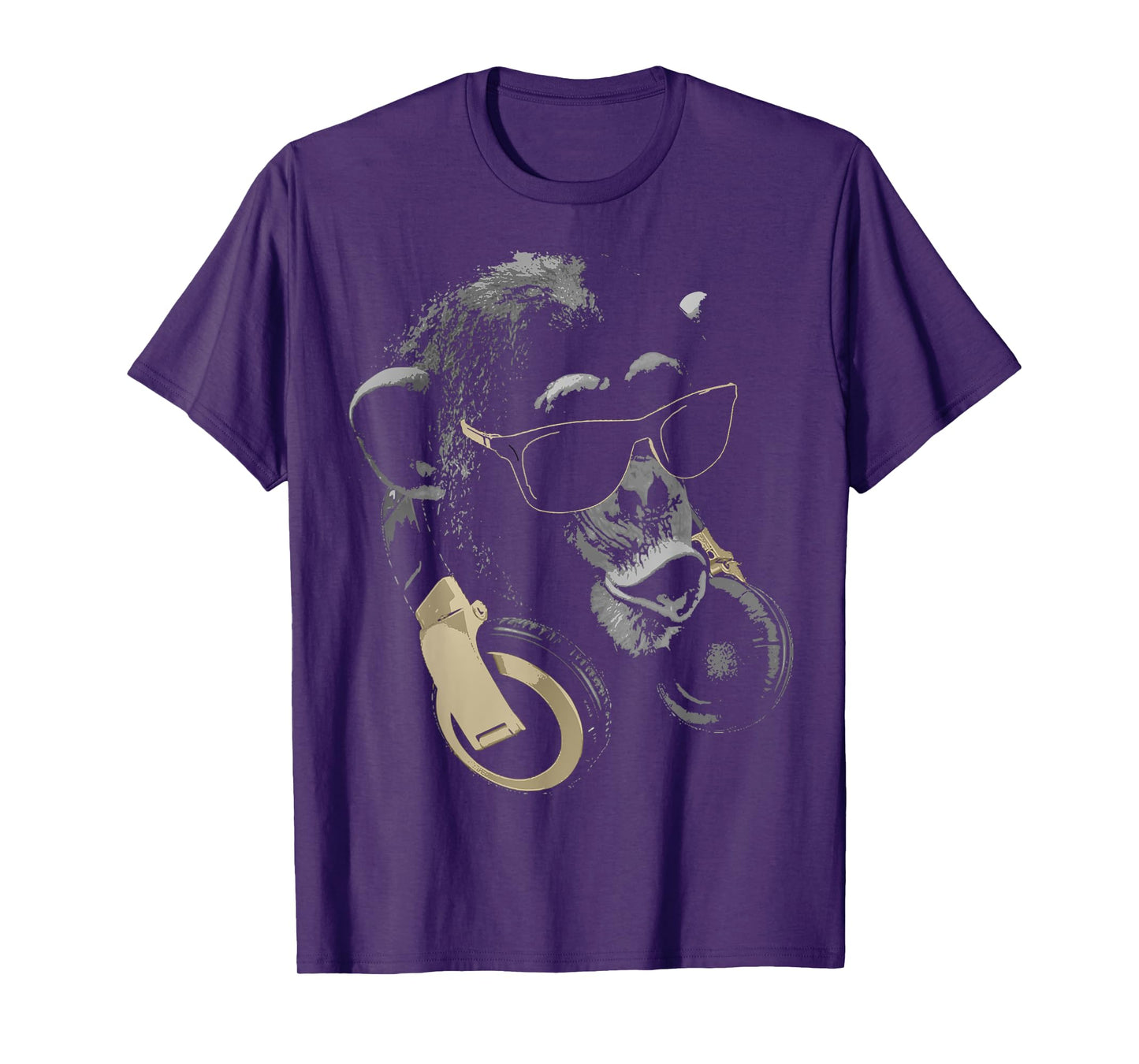 Funny Cute Happy and Cool Animal Design Love Store Monkey Chimpanzee with Sunglasses and Headphones T-Shirt - Unisex Adults - Black - Small