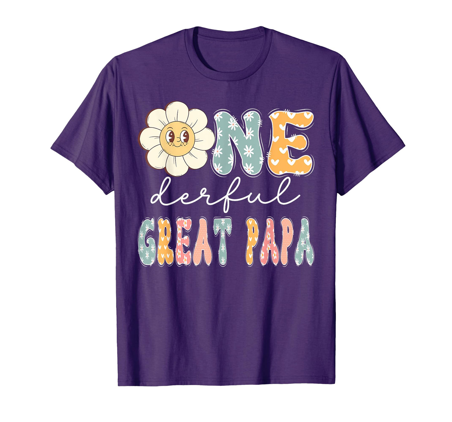 One Derful Great Papa 1St Birthday Girl Daisy Lover Groovy T-Shirt