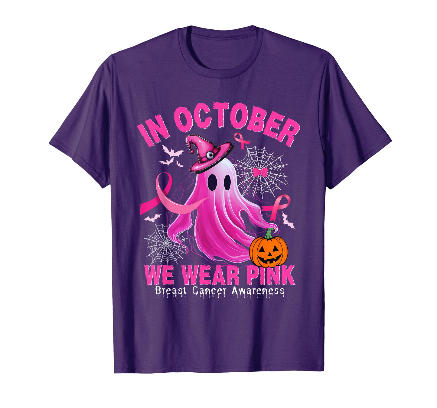 In October We Wear Pink Ghost Breast Cancer Shirts for Women T-Shirt
