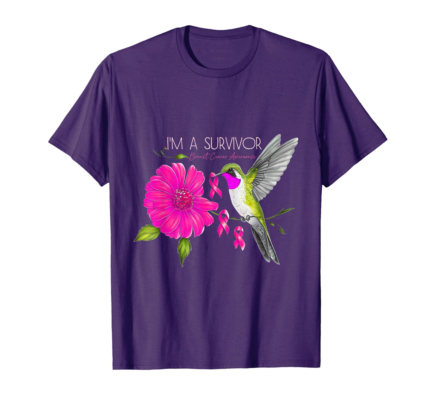 Hummingbird Sunflower I'm A Survivor Breast Cancer Awareness T-Shirt