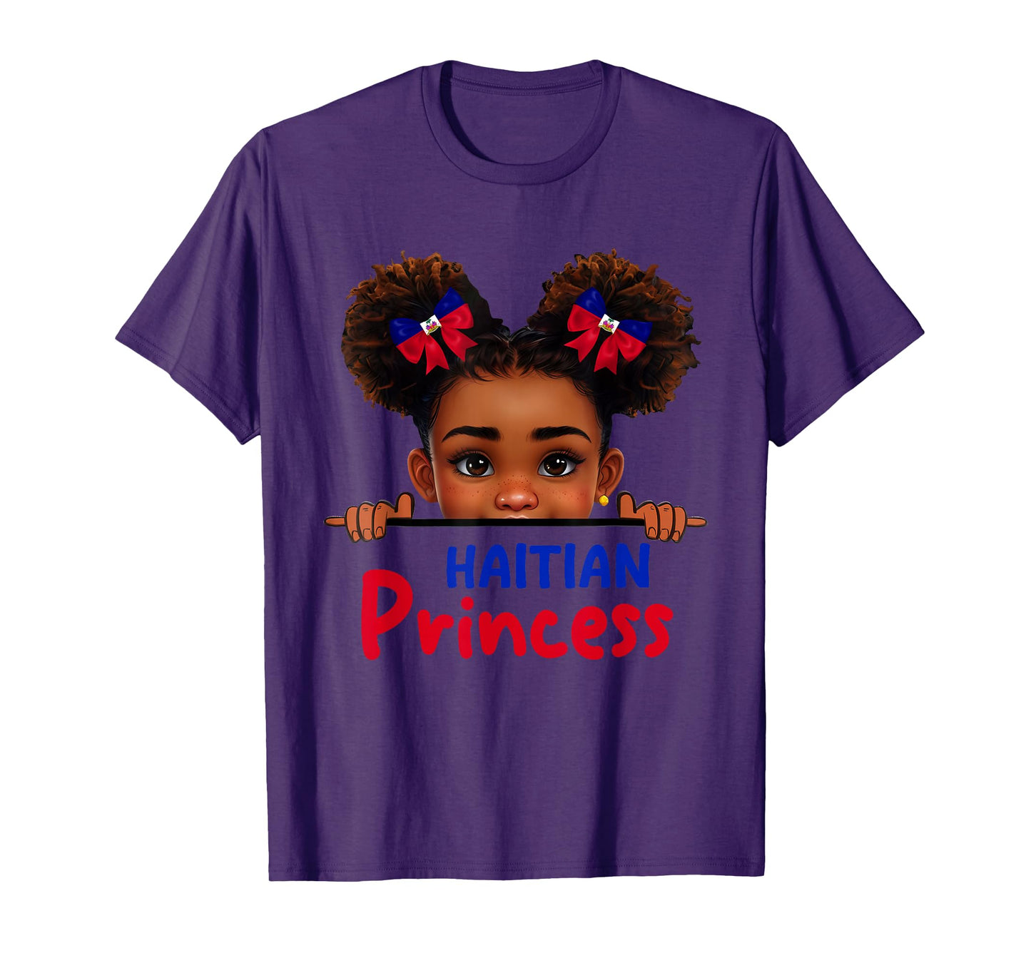 Cute Melanin Haitian Princess Haiti Flag For Girls Kids T-Shirt