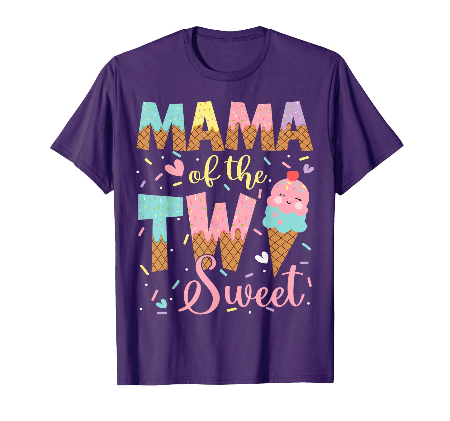 Mama Of The Two Sweet 2Nd Birthday Girl Ice Cream T-Shirt
