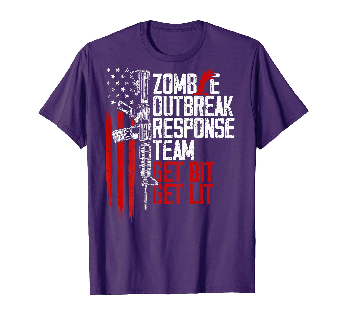 USA Flag Zombie Outbreak Response Team Get Bit (on back) T-Shirt for Women Men