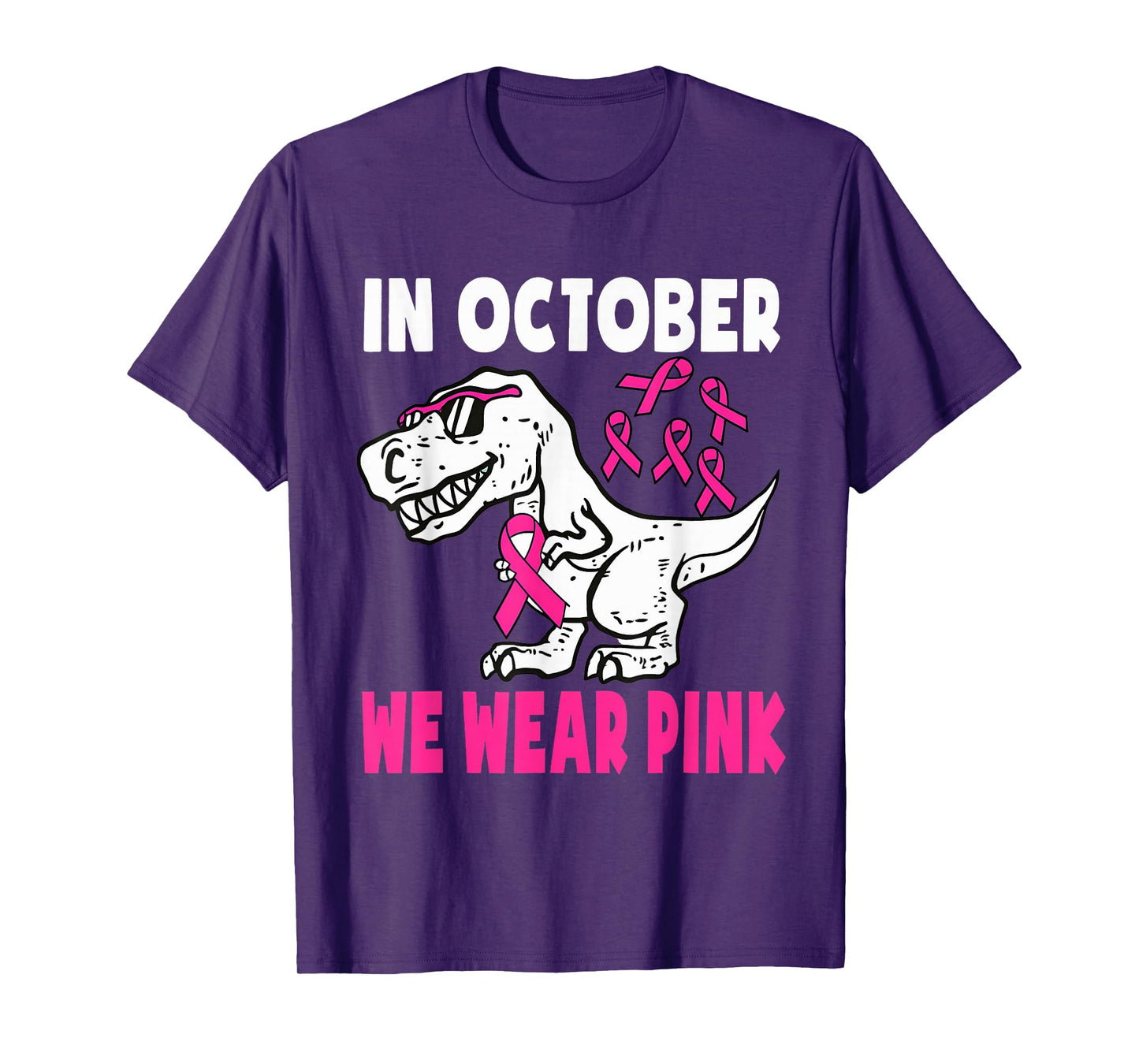 T-rex Dino in October We Wear Pink Breast Cancer Awareness T-Shirt