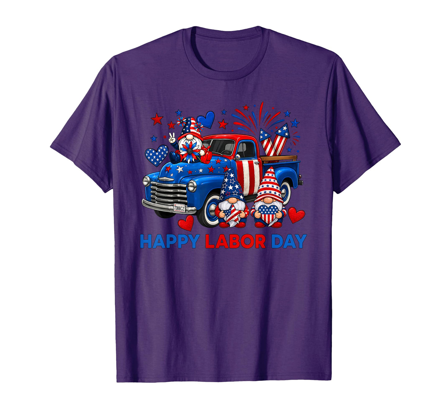 Happy Labor Day Fireworks American Flag and Funny Gnomes T-Shirt