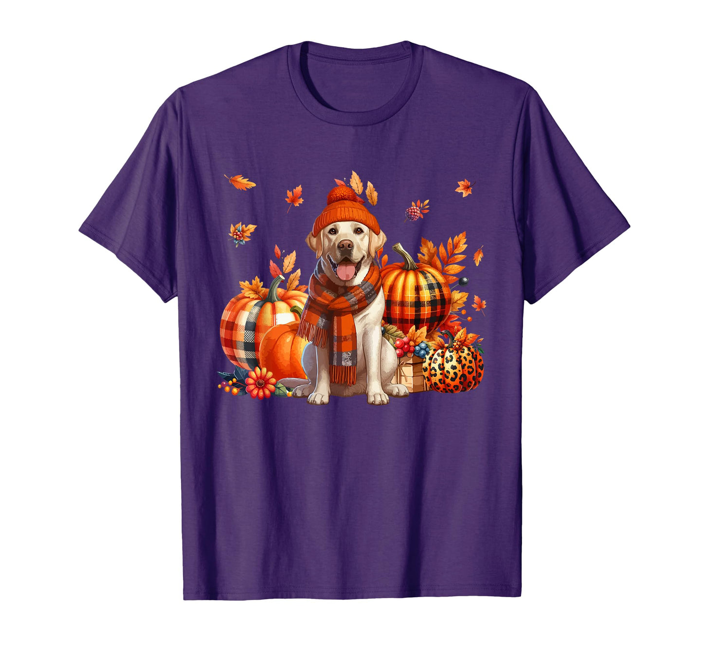 Labrador Retriever Thanksgiving Leopard Pumpkins Fall Leaves T-Shirt