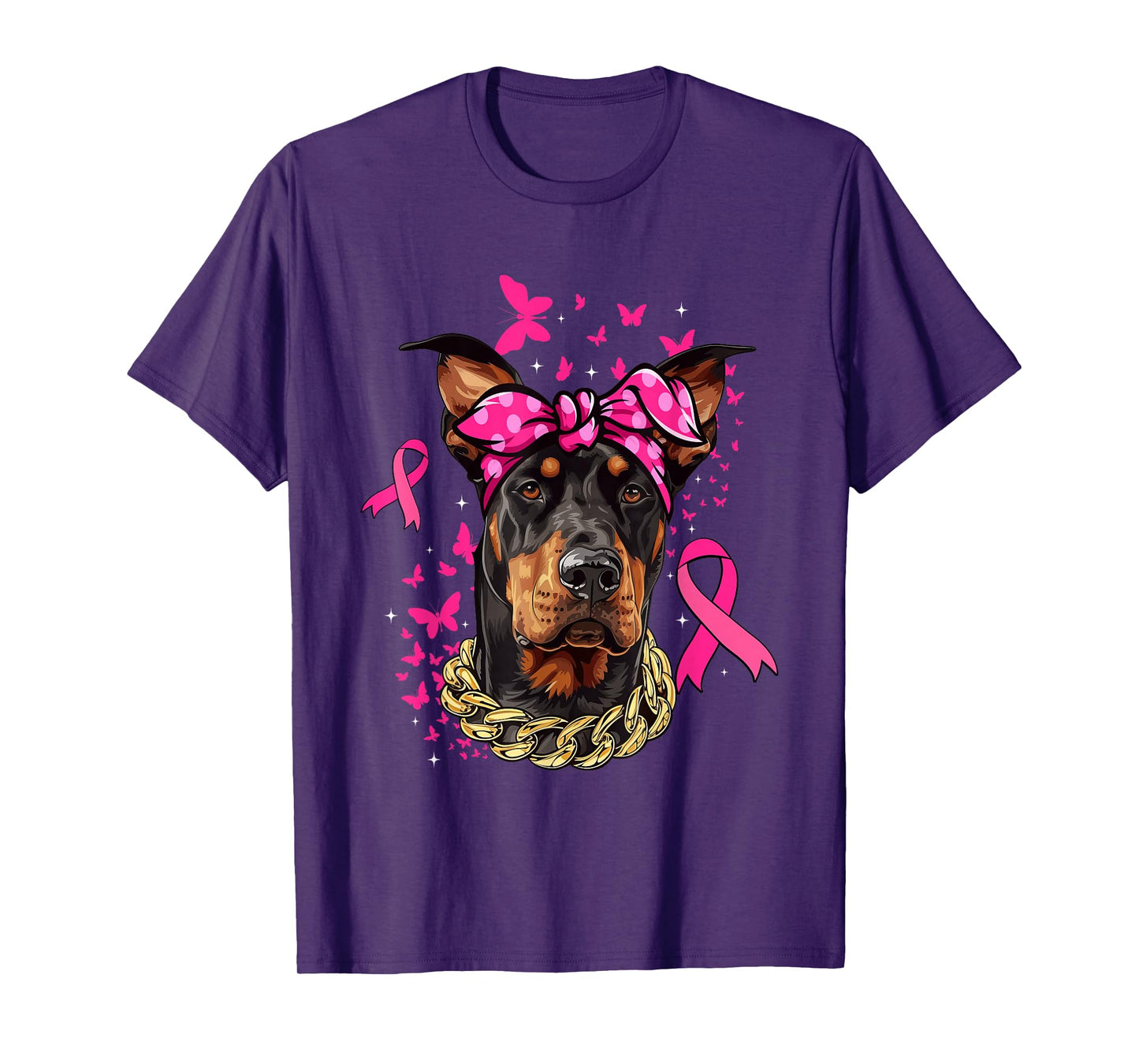 Cute Doberman Pinscher Pink Ribbon Breast Cancer Survivor T-Shirt