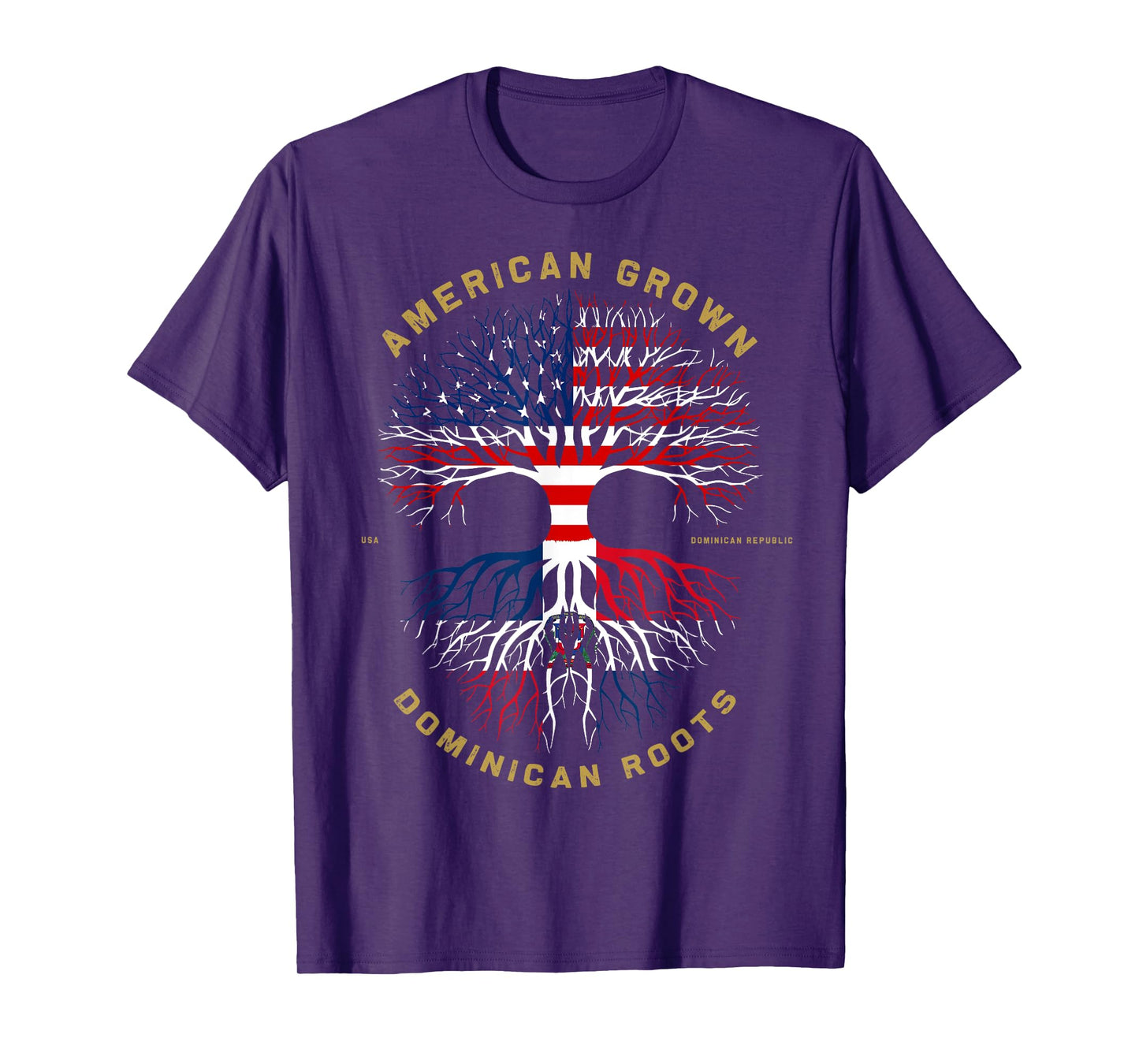 American Grown With Dominican Roots Tree USA Flag Gift T-Shirt for Women Girls Kids Men