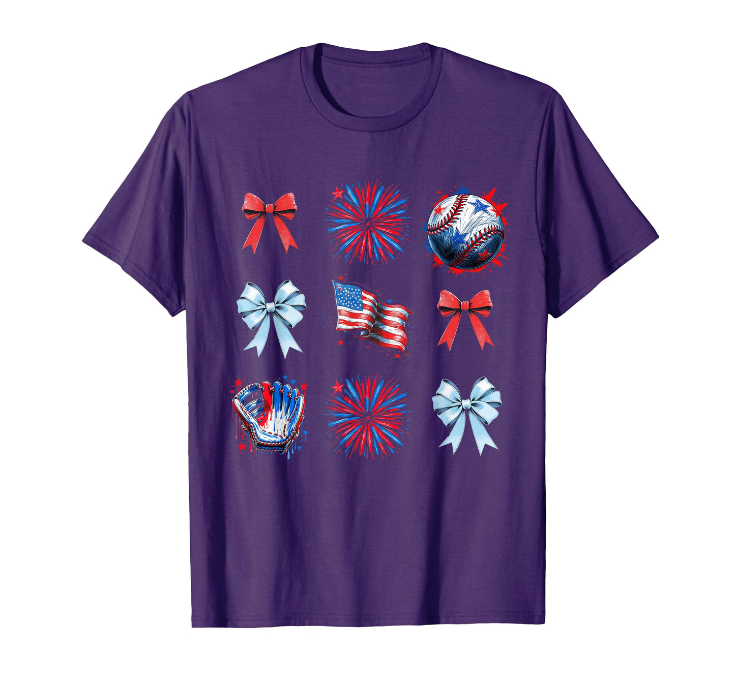 Red White and Blue 4th of july coquette Baseball Bow girls T-Shirt