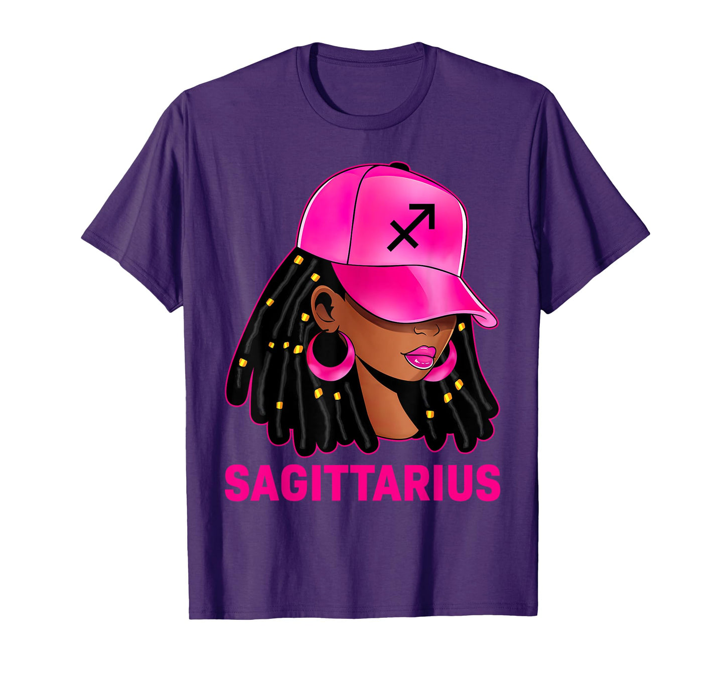 Sagittarius Queen Loc'd Hair Black Woman Cap Zodiac Sign T-Shirt
