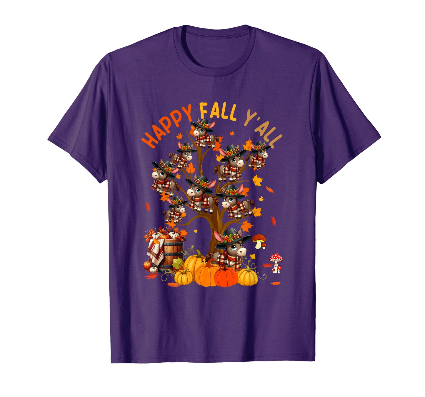 Fall Y'all Group Donkeys On Fall Tree Pumpkins Thanksgiving T-Shirt