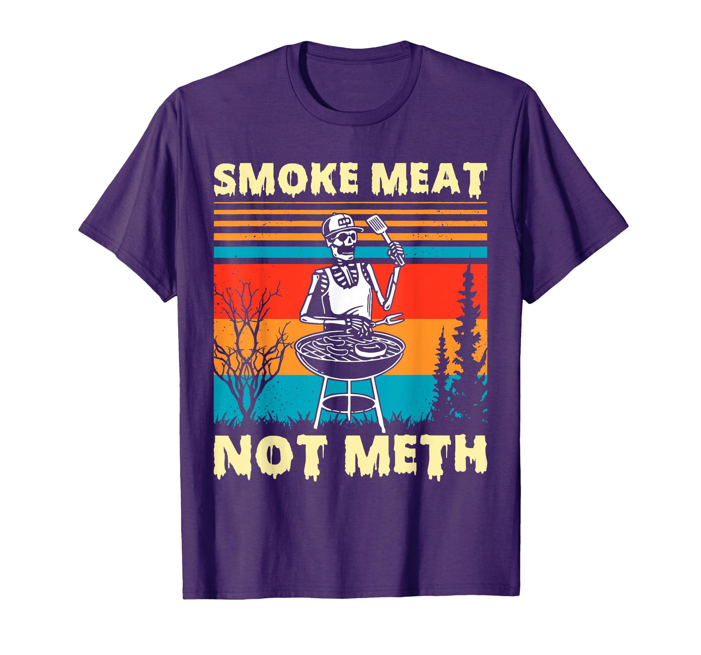 Vintage Smoke Meat Not Meth Skeleton Funny Barbecue Grilling T-Shirt