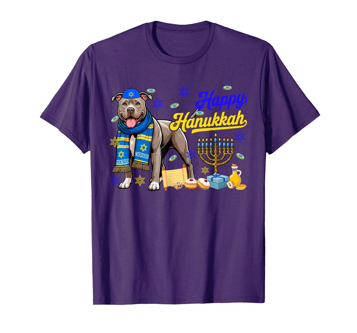 Happy Hanukkah Pit Bull Costume Jewish Menorah Dreidel Lover T-Shirt