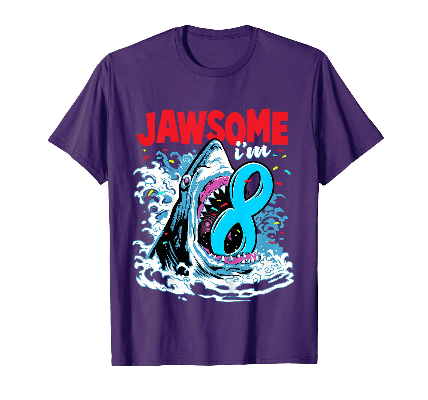 8th Birthday Shirt Shark Birthday Party Gifts for Kids 8 yr T-Shirt