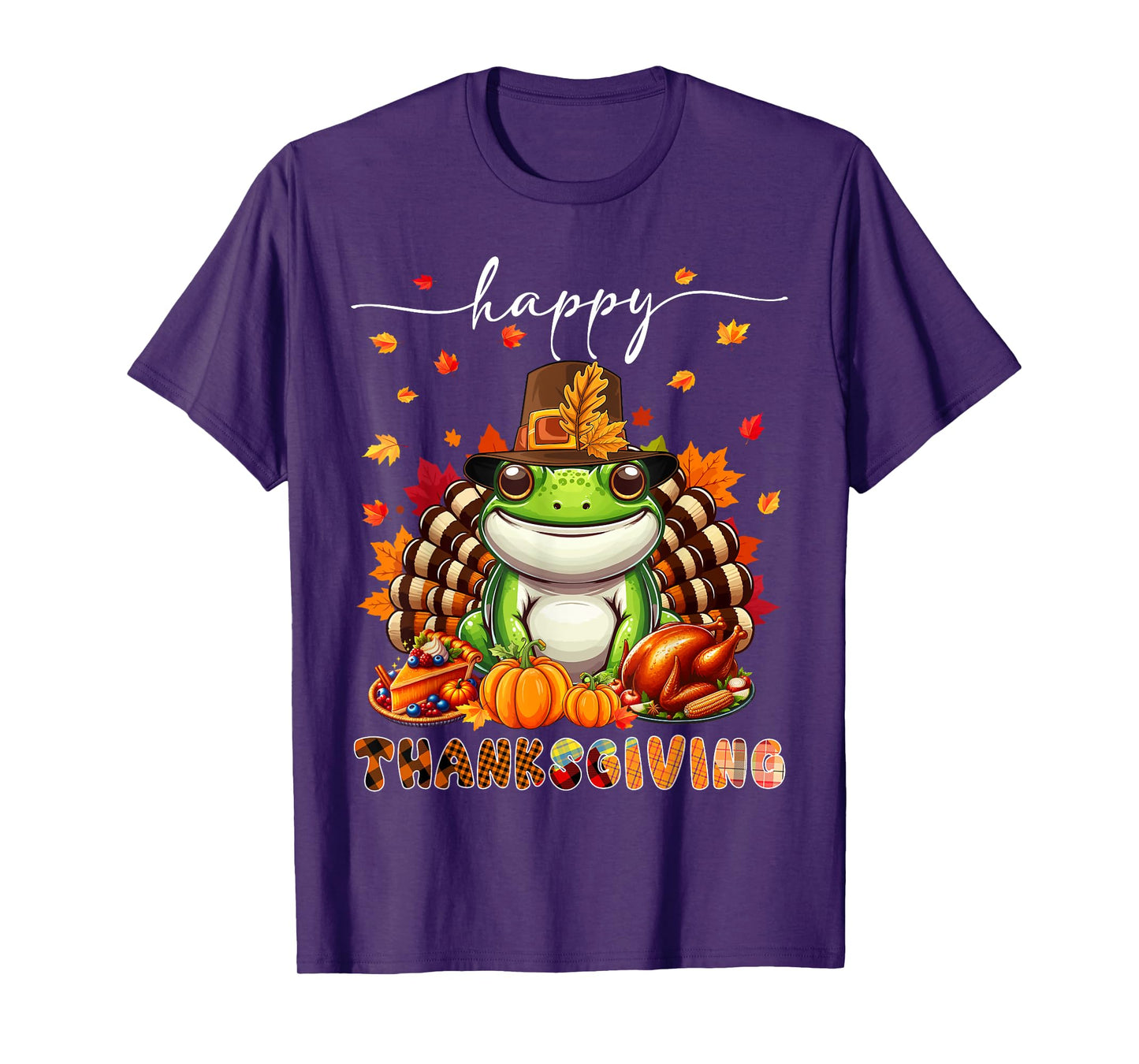 Happy Thanksgiving Frog Costume Turkey Fall Leaves Food T-Shirt