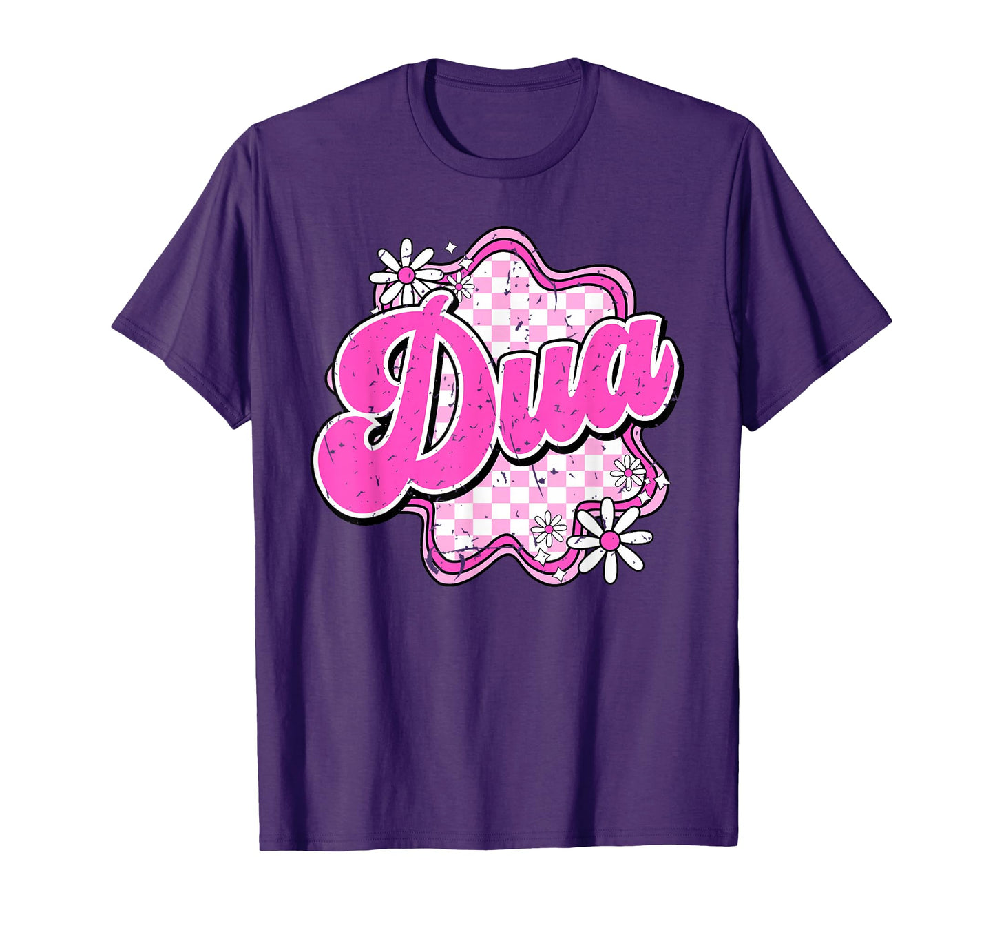 Dua Checkered Flower Groovy I Love Dua 80's Vintage T-Shirt