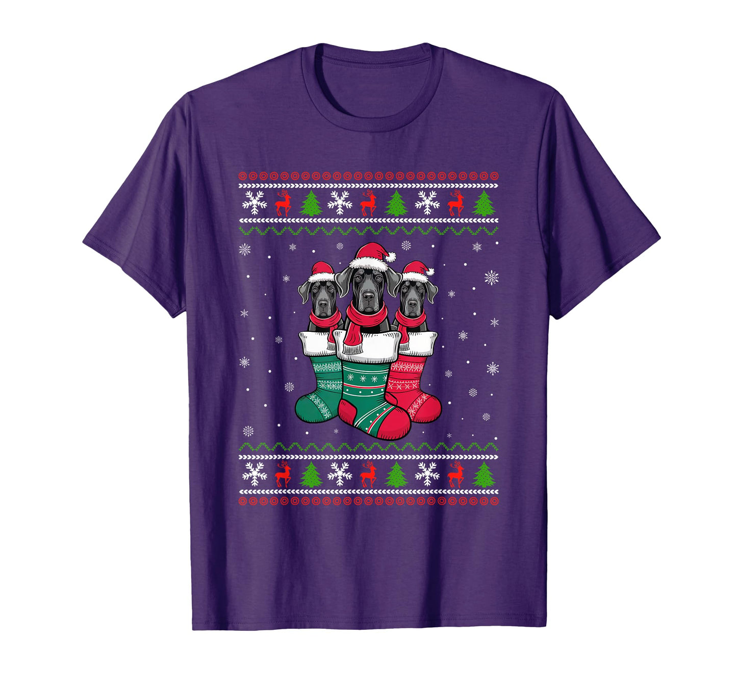 Ugly Xmas Sweater Great Dane Dog In Christmas Socks T-Shirt