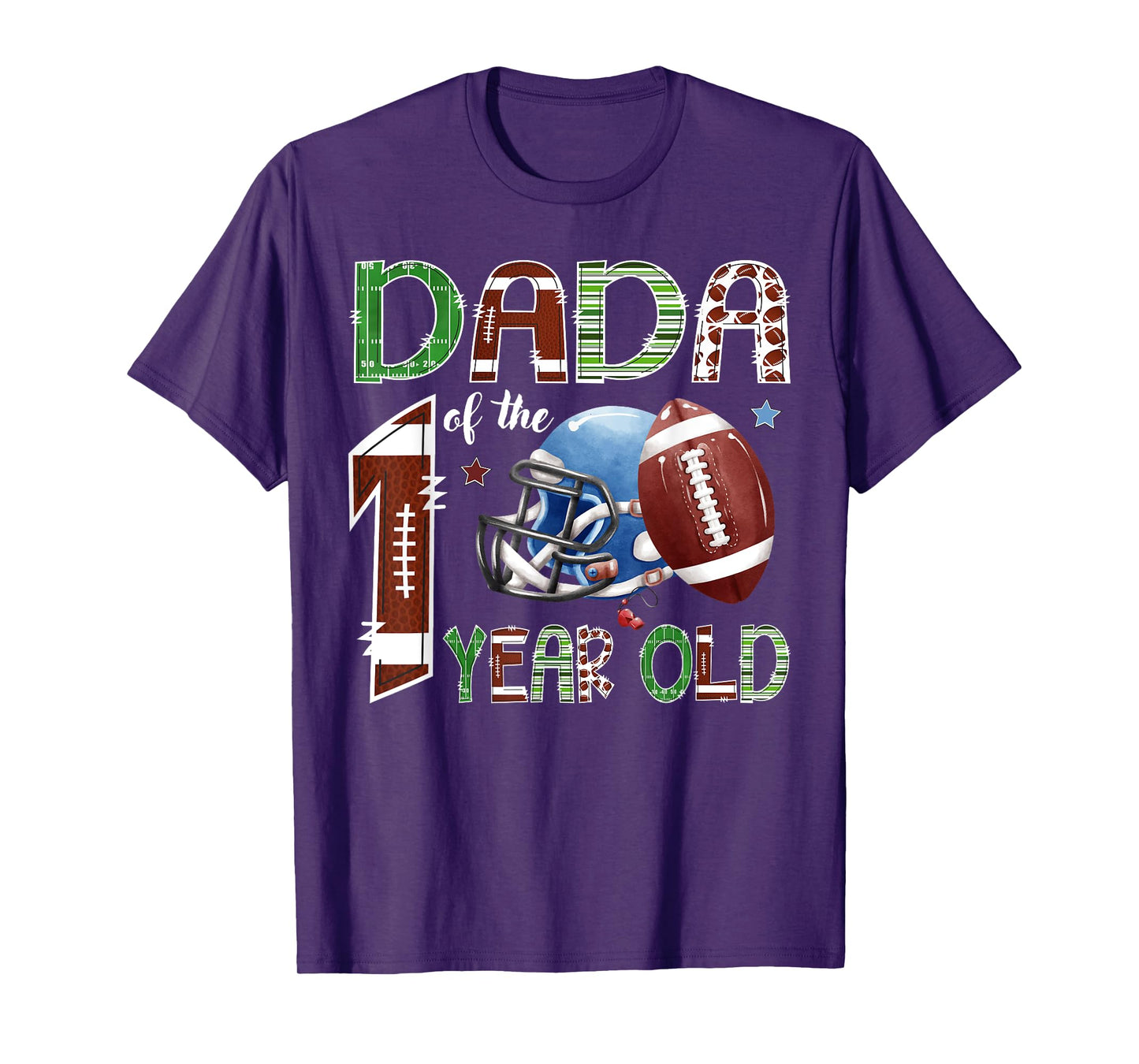 Dada Of The 1 Year Old Football 1St Year Down Birthday T-Shirt