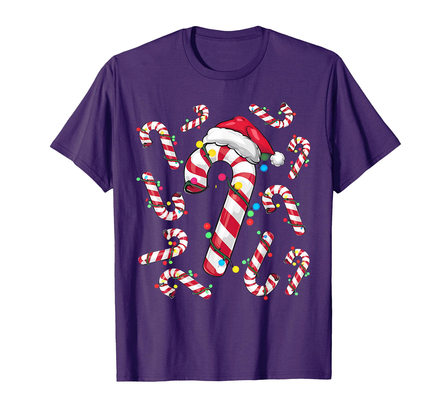 Red and White Christmas Candy Cane Santa Lights Christmas T-Shirt