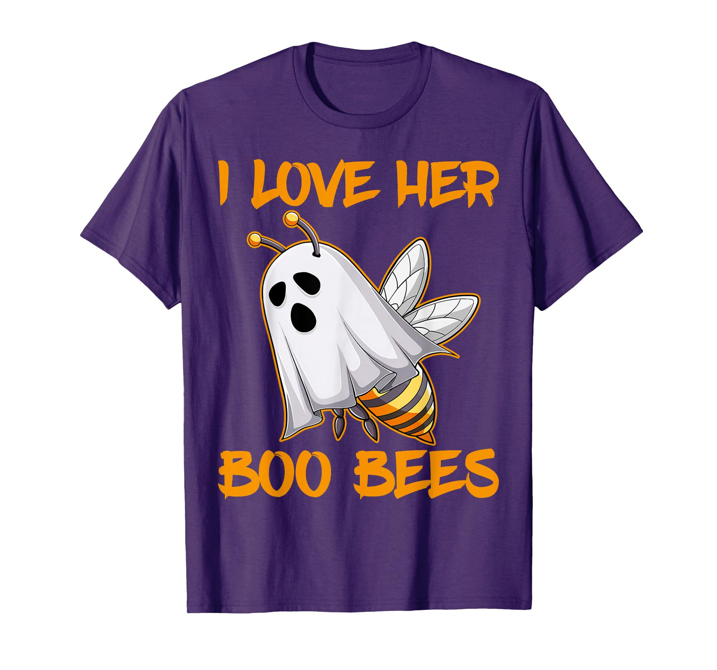 Funny I Love Her Boo Bees Couples Halloween Day Men Women T-Shirt