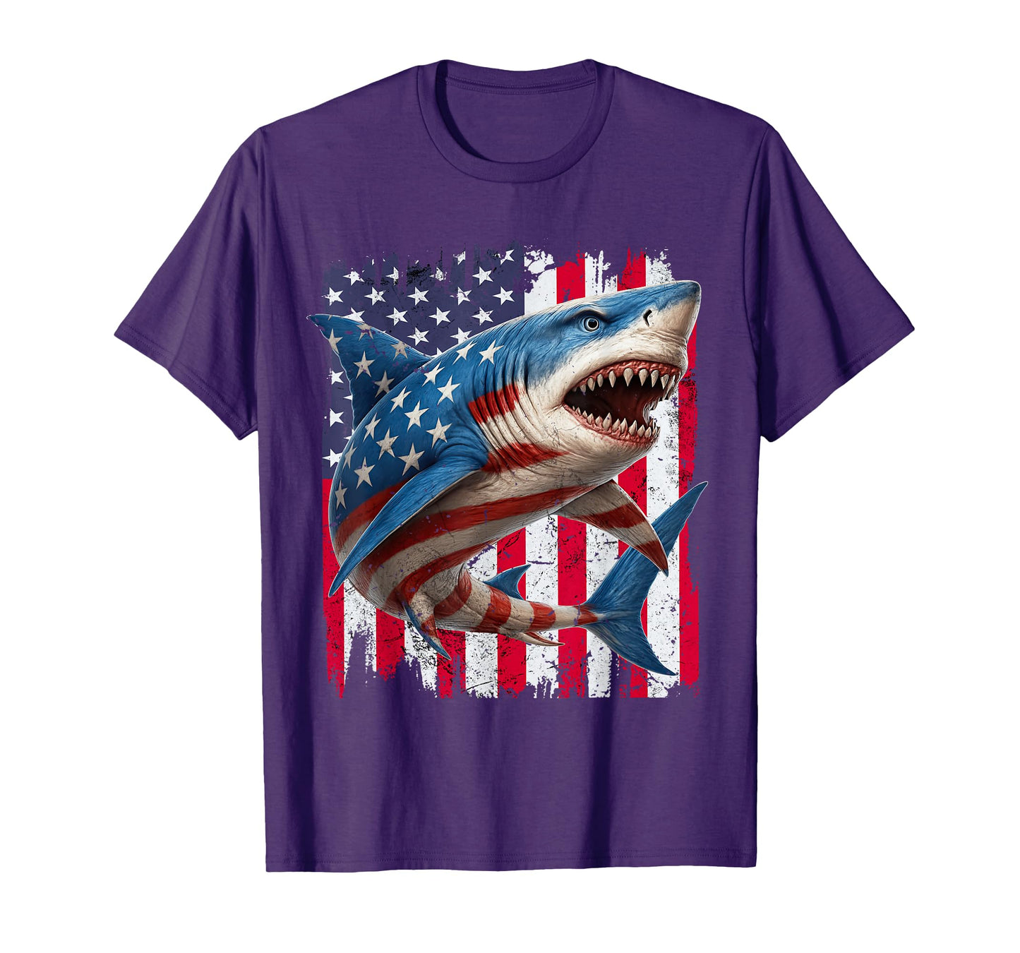 Retro Shark American Flag 4th of July Independence day T-Shirt