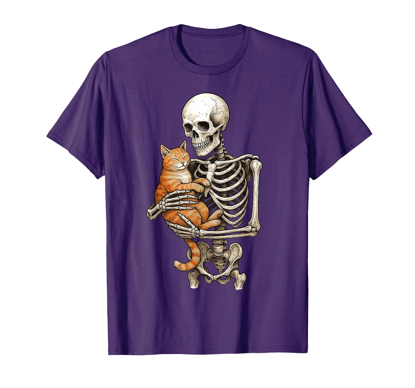 Skeleton Hugging Cat Halloween Cats Lover Cat Mom Cat Dad T-Shirt