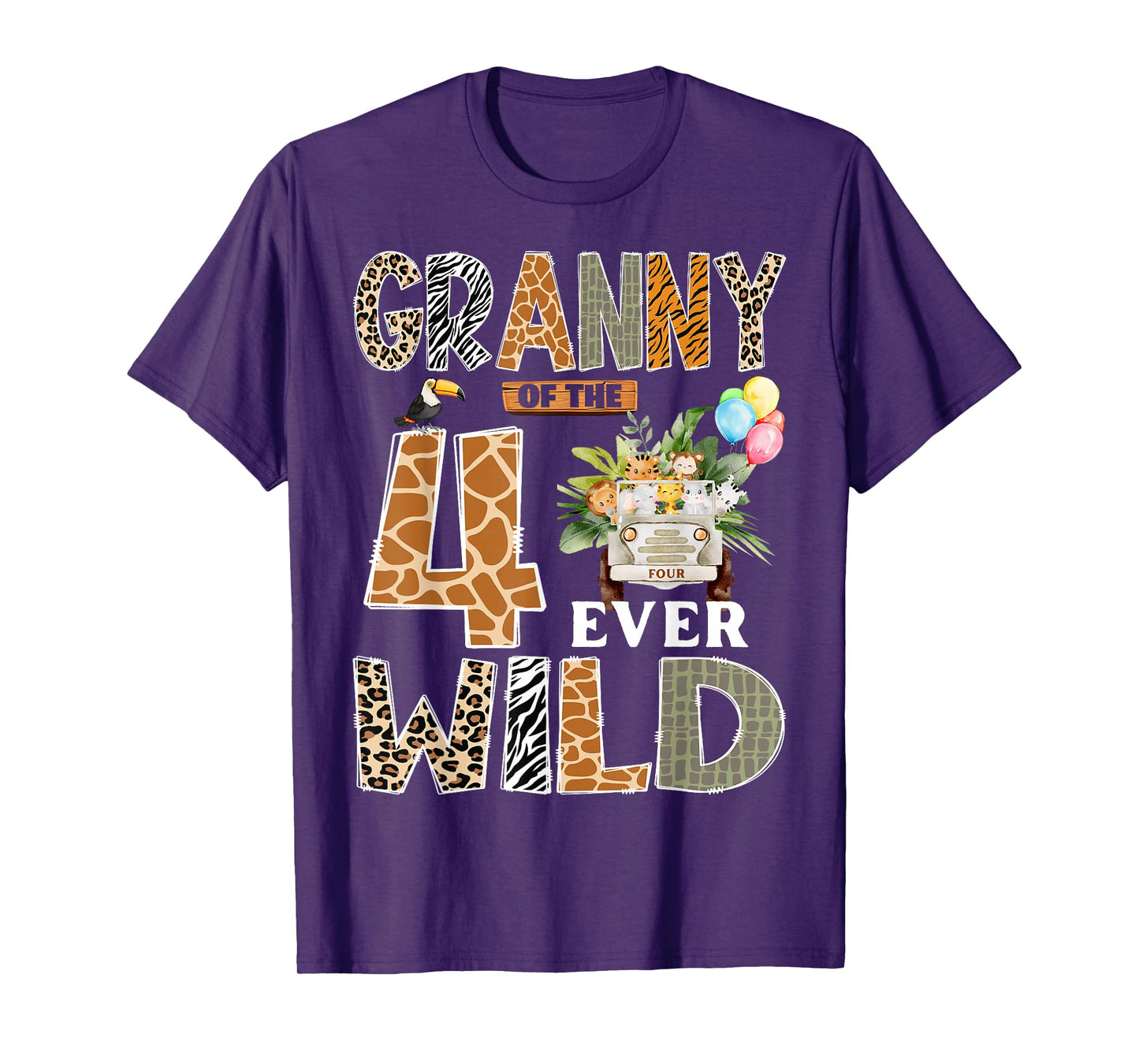 Granny of The Four Ever Wild Safari 4th Birthday Boy T-Shirt