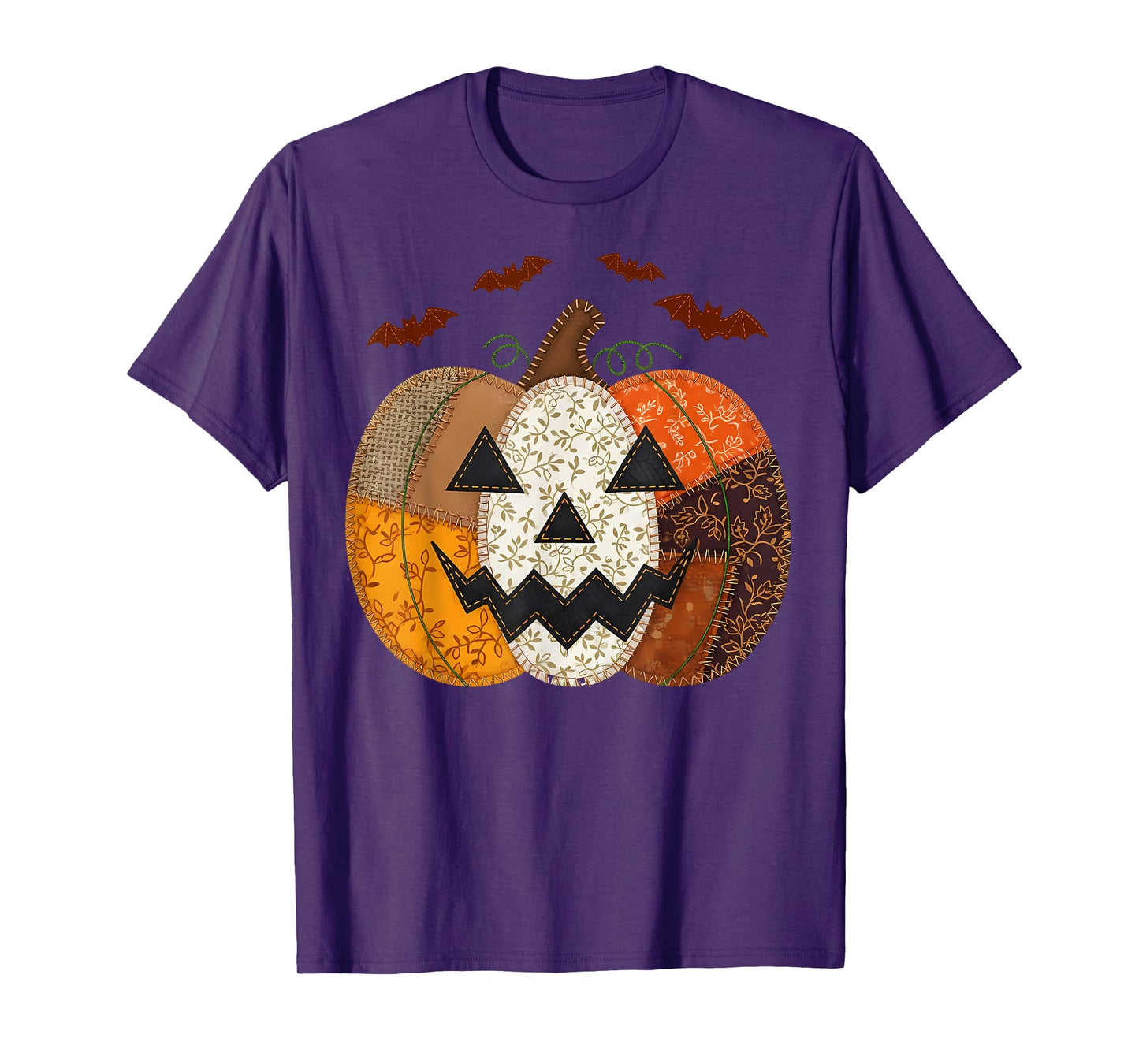 Vintage Pumpkin Patchwork Halloween Fall Aesthetic T-Shirt