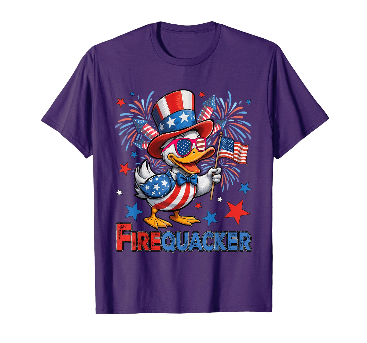 Funny 4th of July Duck Firequacker Patriotic USA Flag T-Shirt
