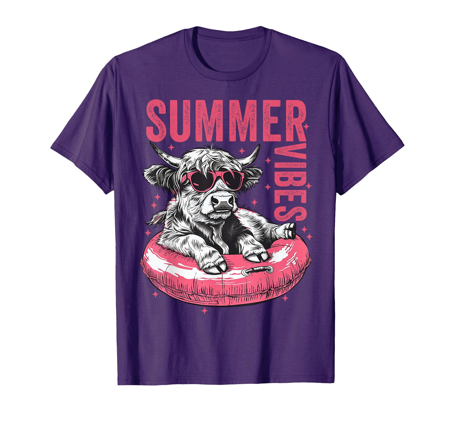 Cute Hello Summer Vibes Highland Cow Funny Beach Vacation T-Shirt
