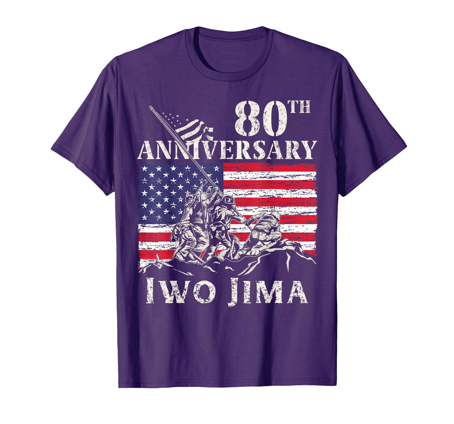 Iwo Jima WW2 Military Patriotic Support Our Troops 80th Anniversary Iwo Jima 1945-2025 WWII Veteran USA Flag Unisex-Adults T-Shirt Black Small Crew Neck Short Sleeve