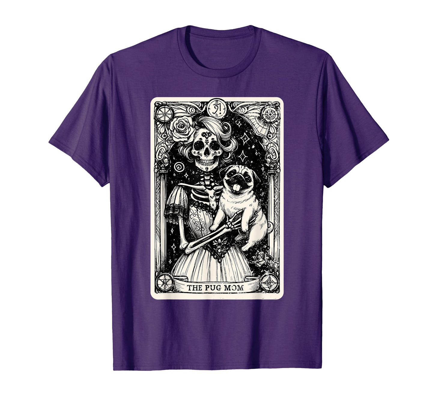 Vintage Skeleton Pug Mom Tarot Card Witchy Vibes Pug Lover T-Shirt