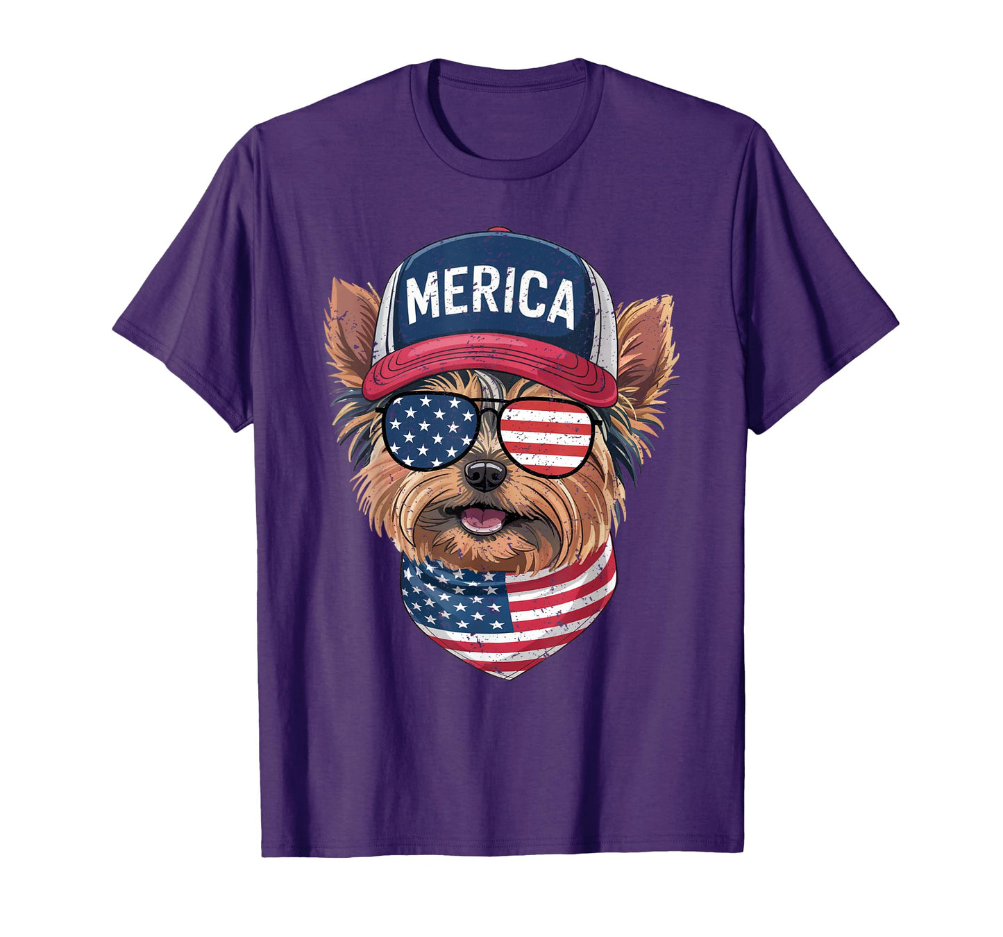 Yorkshire Terrier 4th of July US American Flag Dog Patriotic Men Women Kids T-Shirt