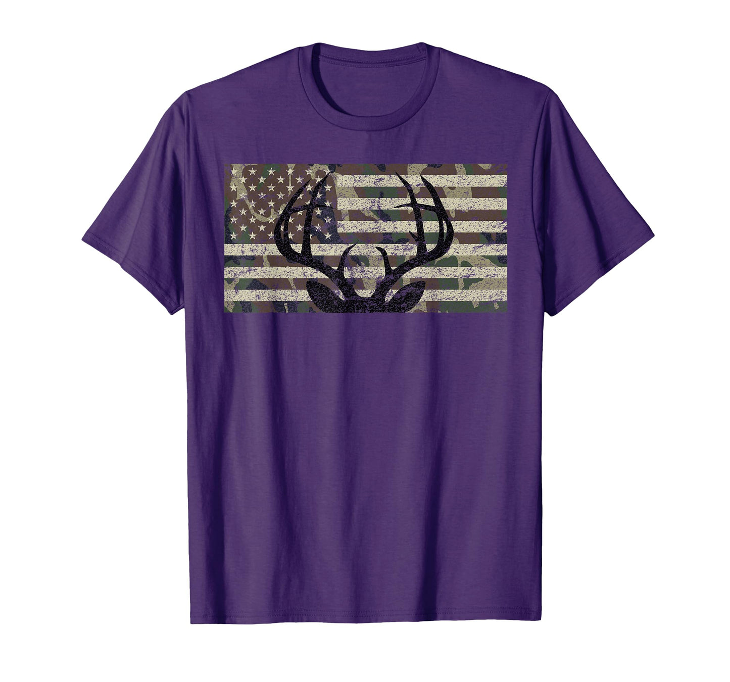 Deer Hunting Camo American Flag Buck Antlers Hunter Country T-Shirt