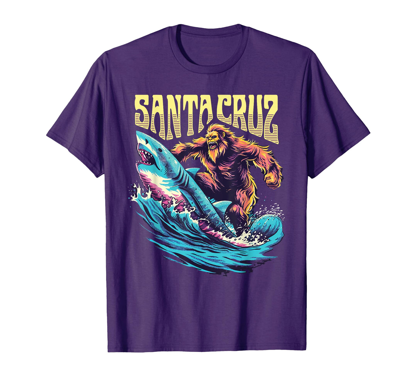 Santa Cruz California Summer T-Shirts Surfing Bigfoot Shark T-Shirt for Men Women Kids
