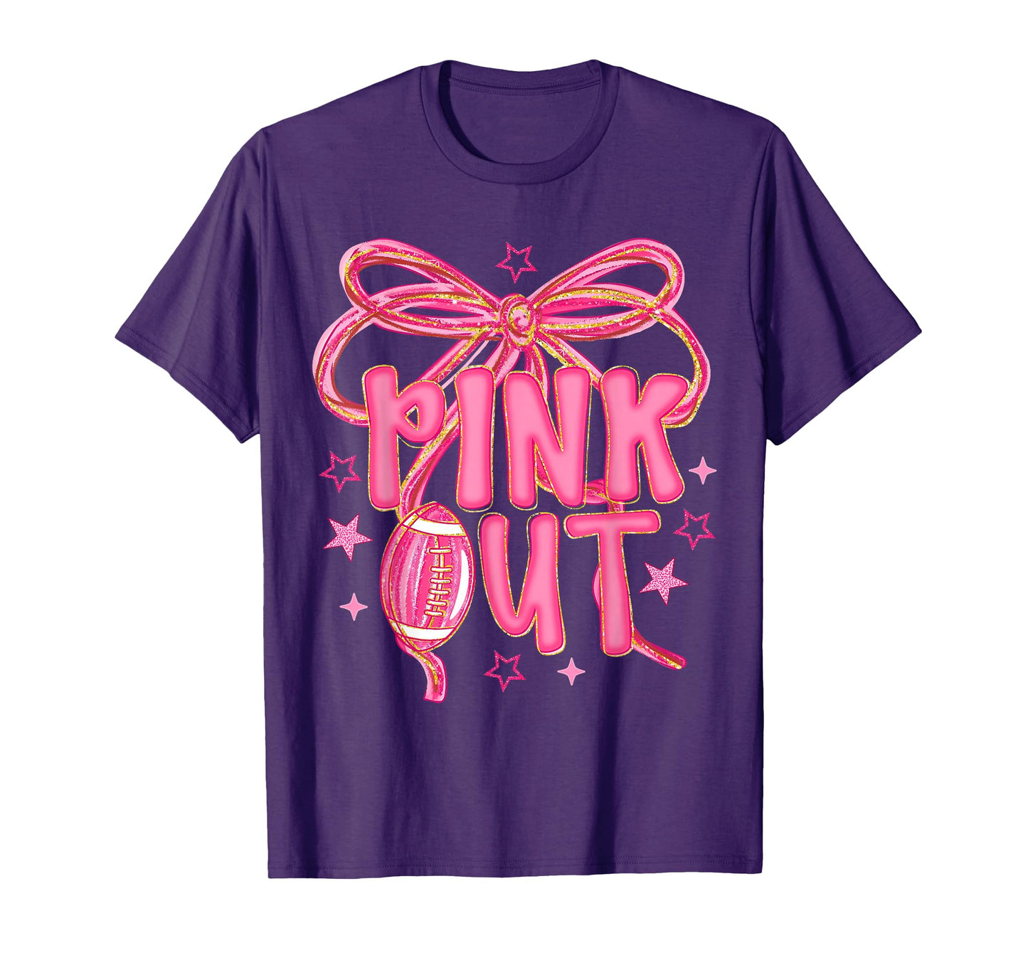 Pink Out Coquette Bow Breast Cancer Awareness Football T-Shirt