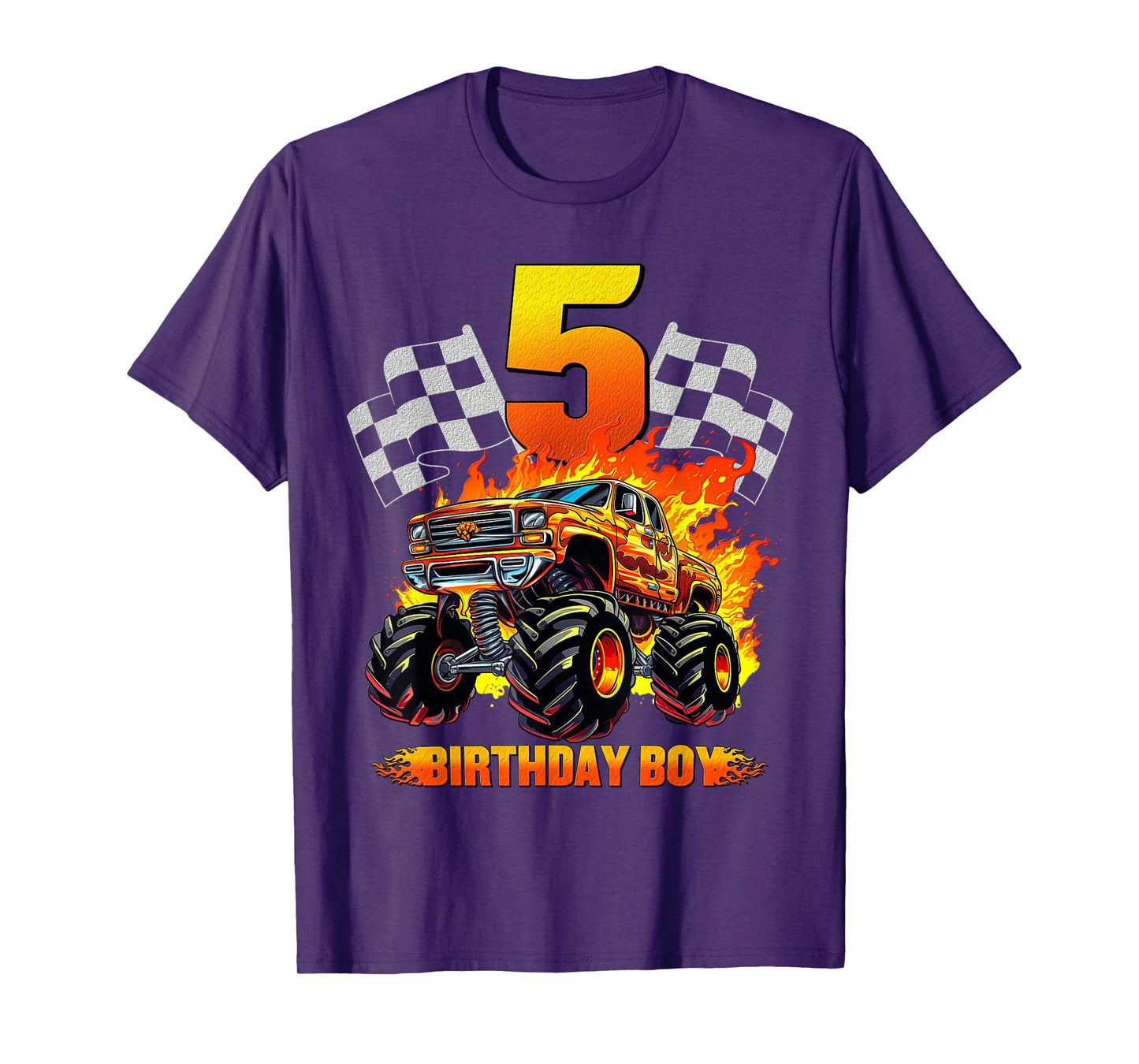 5 Year Old Birthday Monster Truck 5th Birthday Boy Kids T-Shirt