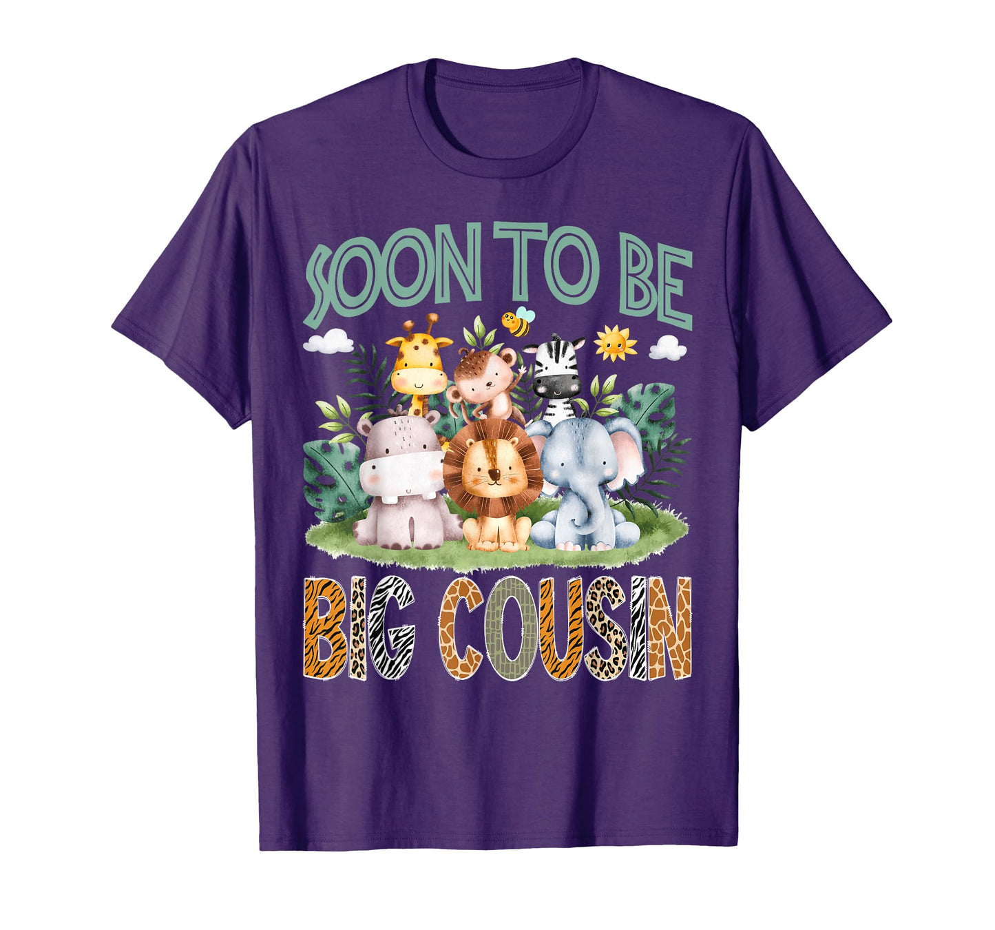 Soon To Be Big Cousin Animal Safari Jungle Gender Reveal T-Shirt