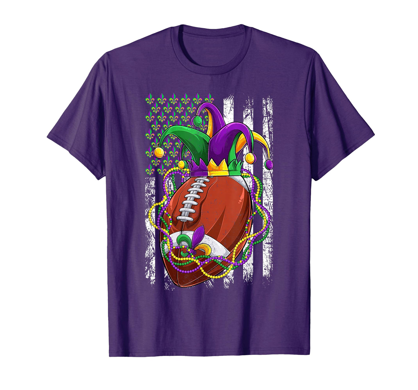 Funny Football With Jester Hat & Beads USA Flag Mardi Gras T-Shirt