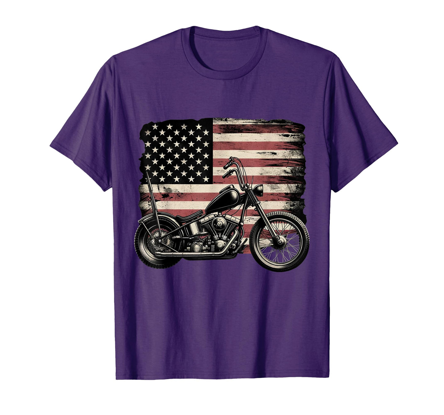 Retro Vintage USA Flag Motorcycle Patriotic America Biker T-Shirt