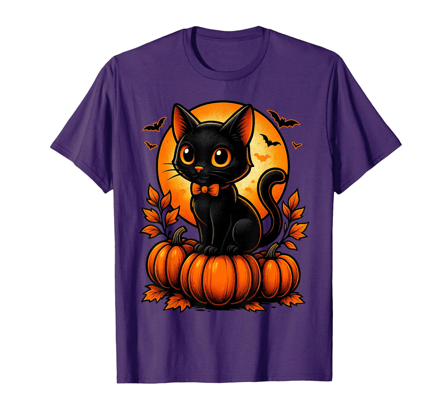 Retro Black Cat Halloween Pumpkin Costume for Women Men Kids T-Shirt