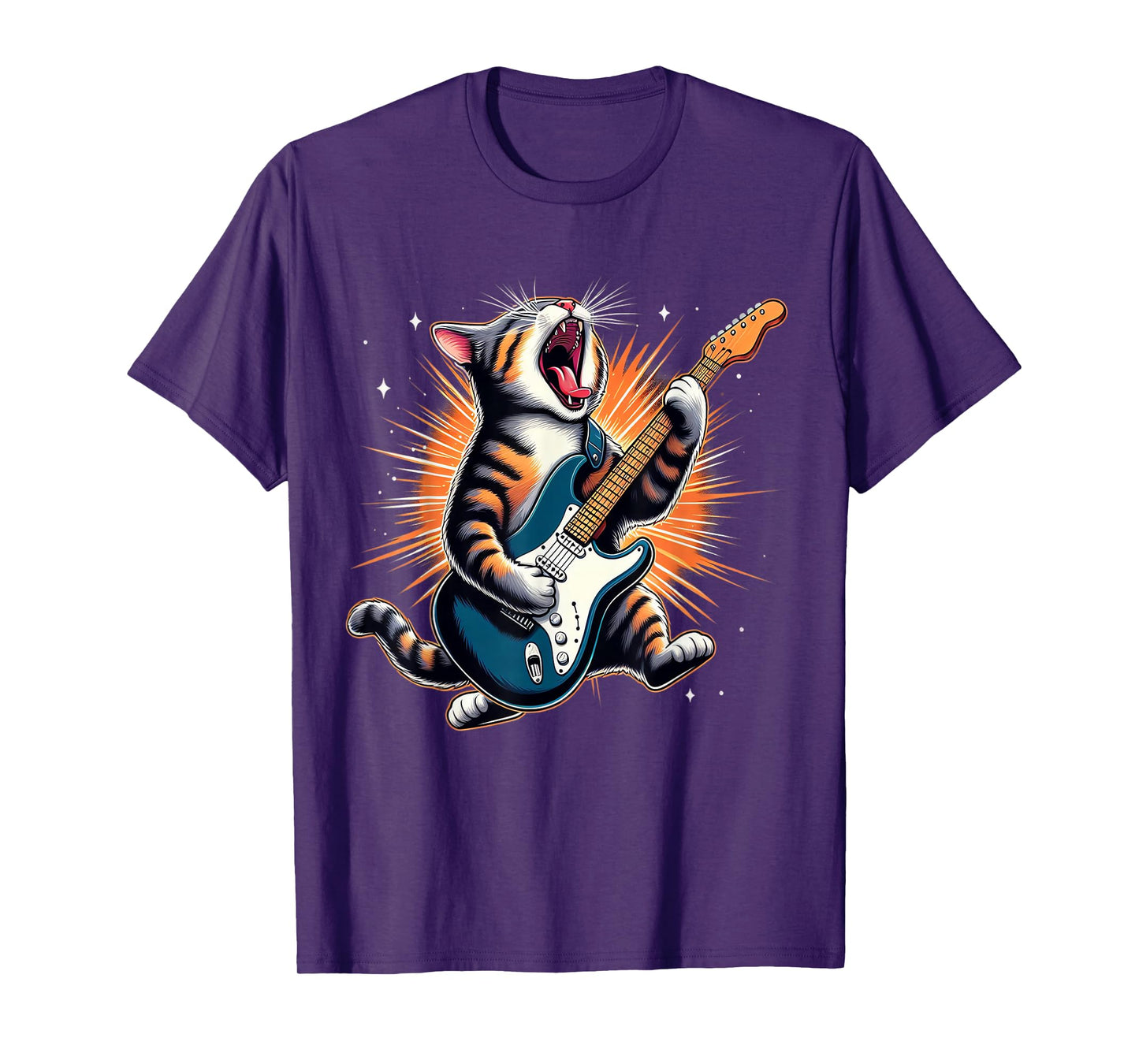 Cat Playing Guitar Rock Star Rock and Roll for Men Women Kid T-Shirt