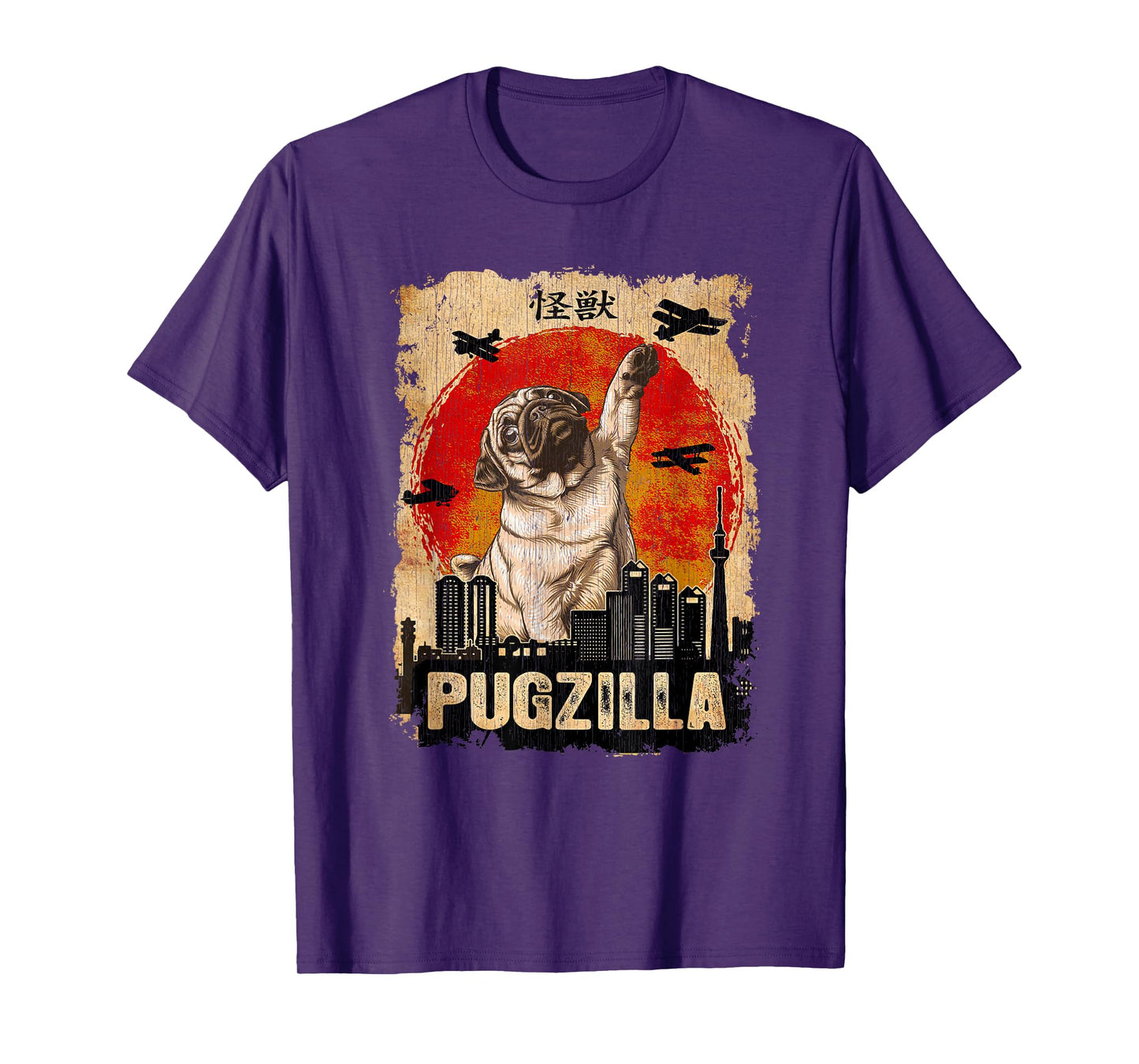 Japanese Kaiju Retro Vintage Funny Pugzilla Pug T-Shirt