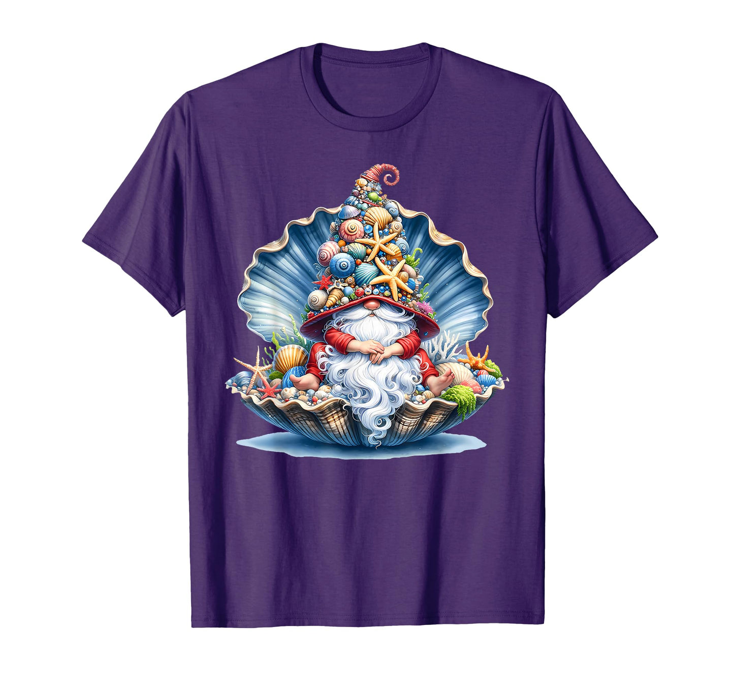 Gnome In Seashell Summer Vibes Gnomes Beach Vacation Beachy T-Shirt