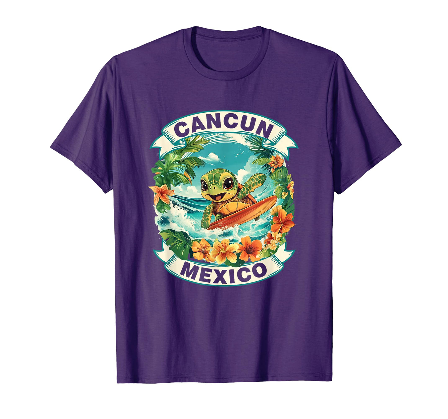 Cancun Mexico Cute Sea Turtle Surfing Summer Vacation T-Shirt