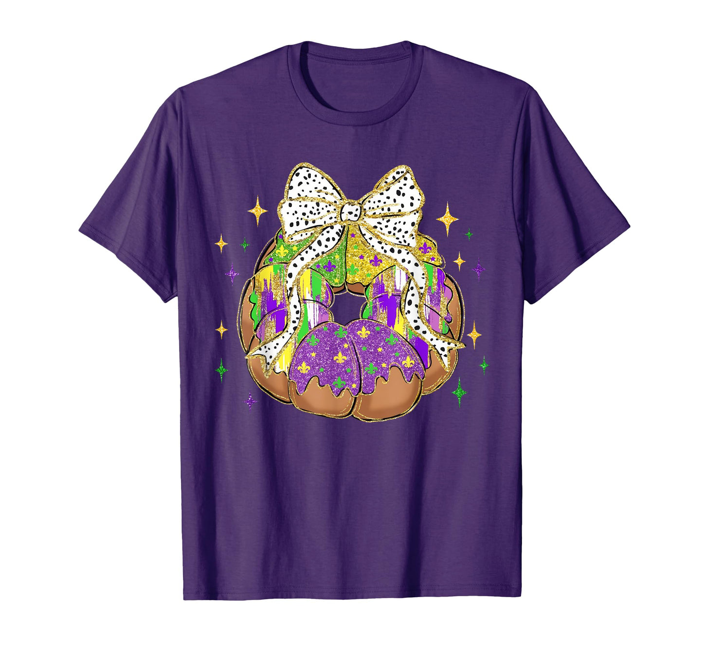 Retro King Cake Coquette Bow Beads Happy Mardi Gras Carnival T-Shirt